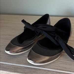Simply Vera Vera Wang Metallic Gunmetal and Black Ribbon Flats